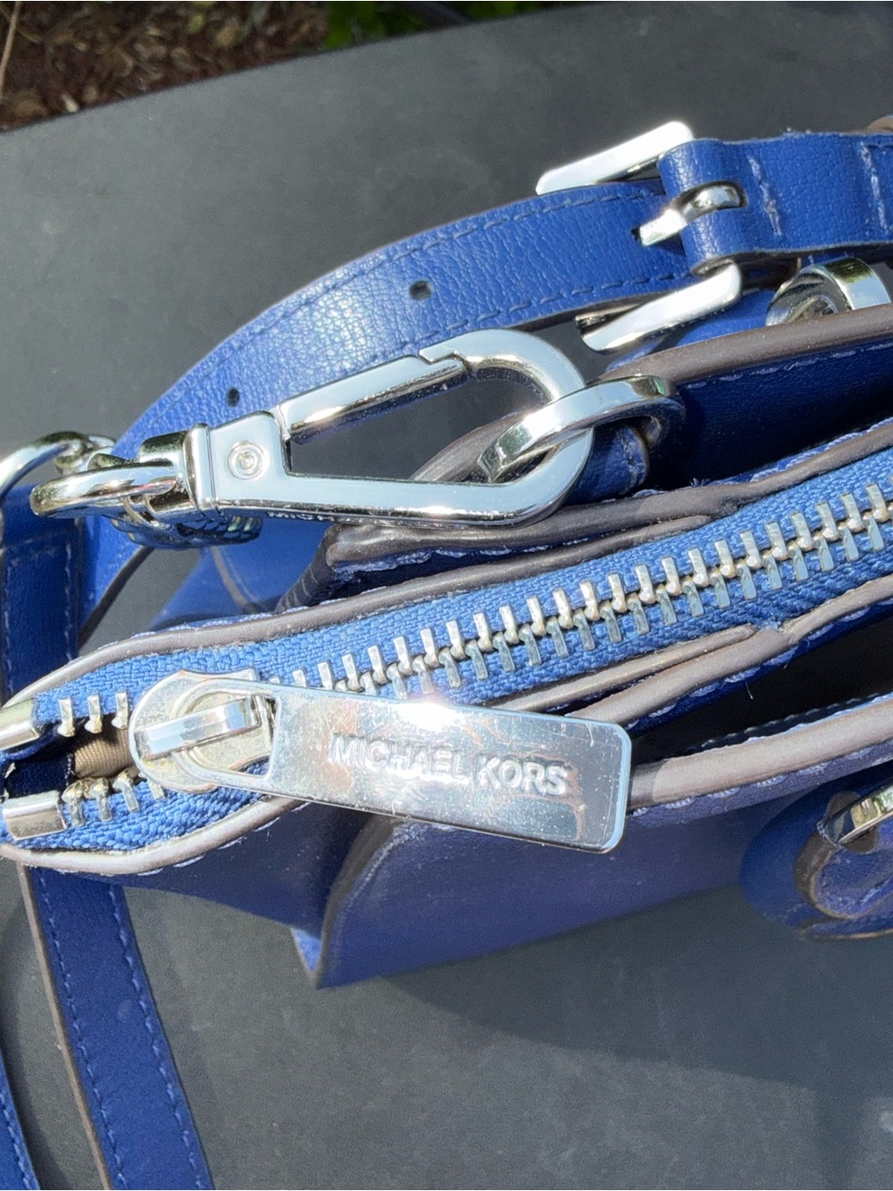 Michael Kors Cobalt Blue Leather Satchel with Chain-Trim Strap - Picture 5 of 12